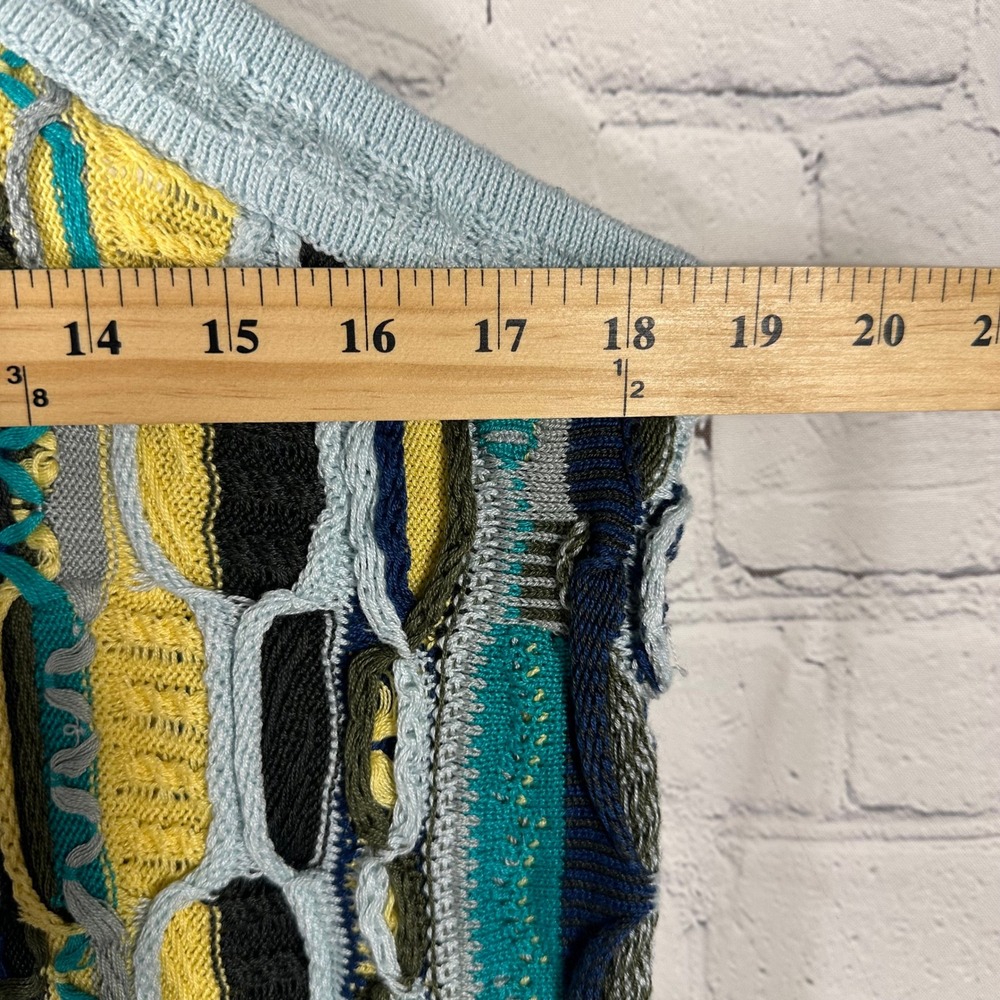 Coogi Austrailia 3D Knit Sweater Dress Top Blue Yellow Textured Sleeveless - Picture 8 of 14